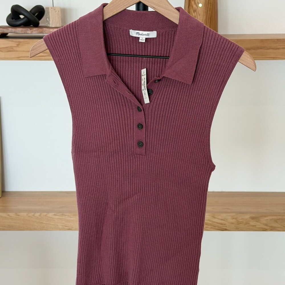 NWT Madewell  Owen Polo Sweater Tank - Pressed Grape - L
